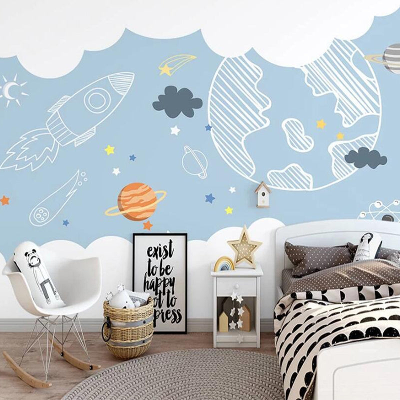 Space Adventure Sketch Nursery Wallpaper-ChandeliersDecor