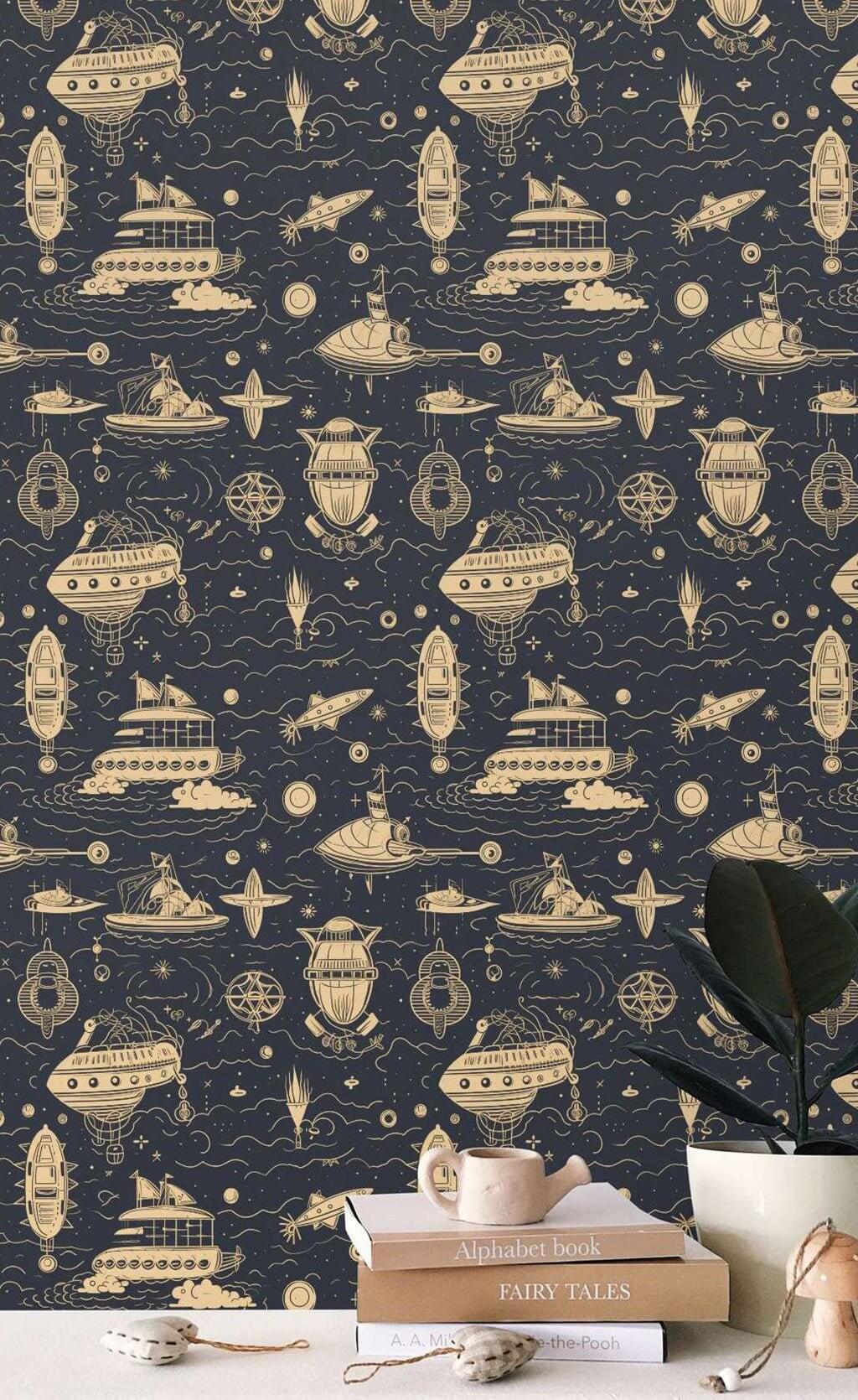 Spaceships Wallpaper Mural for Kids Room-ChandeliersDecor.com