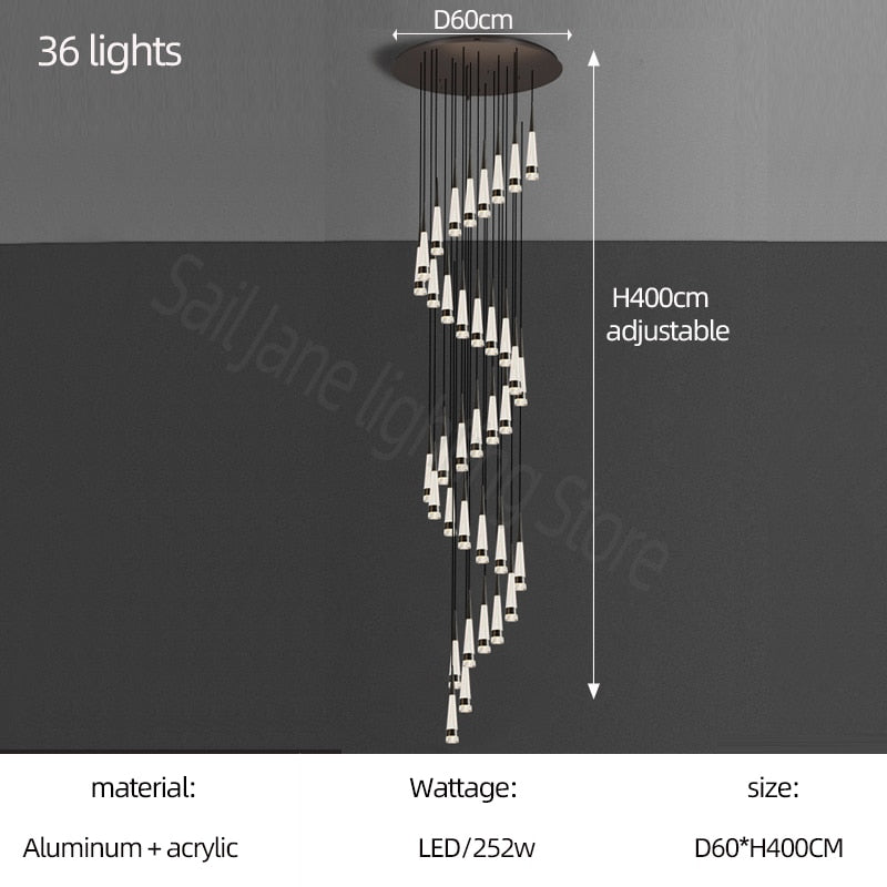 Spiral Cones: Staircase Chandelier - Elegant Lighting-ChandeliersDecor