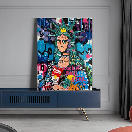 Statue Of Liberty Graffiti Canvas Wall Art-ChandeliersDecor