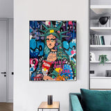 Statue Of Liberty Graffiti Canvas Wall Art-ChandeliersDecor