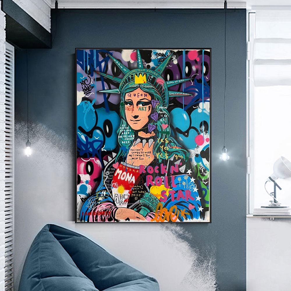 Statue Of Liberty Graffiti Canvas Wall Art-ChandeliersDecor