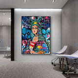 Statue Of Liberty Graffiti Canvas Wall Art-ChandeliersDecor