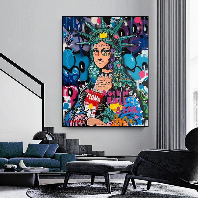 Statue Of Liberty Graffiti Canvas Wall Art-ChandeliersDecor