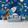 Stellar Adventure Cosmic Space Rocket Wallpaper-ChandeliersDecor