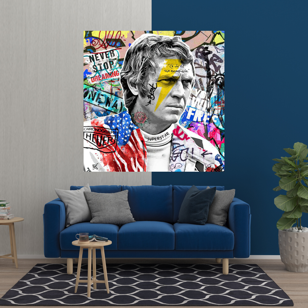 Steve Mc Queen Racing Canvas Wall Art-ChandeliersDecor