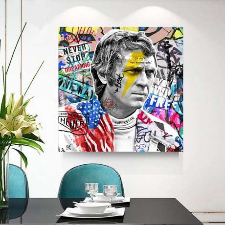 Steve Mc Queen Racing Canvas Wall Art-ChandeliersDecor