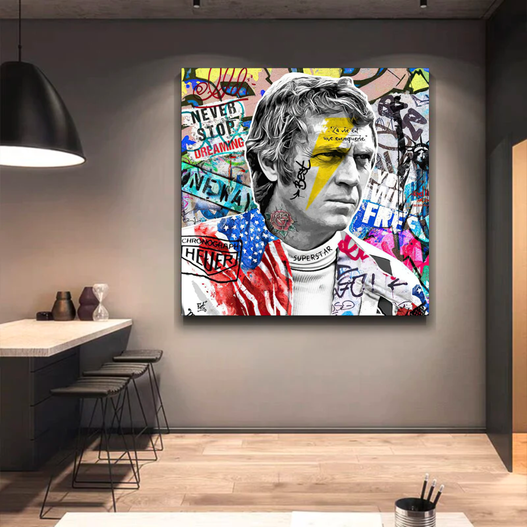 Steve Mc Queen Racing Canvas Wall Art-ChandeliersDecor