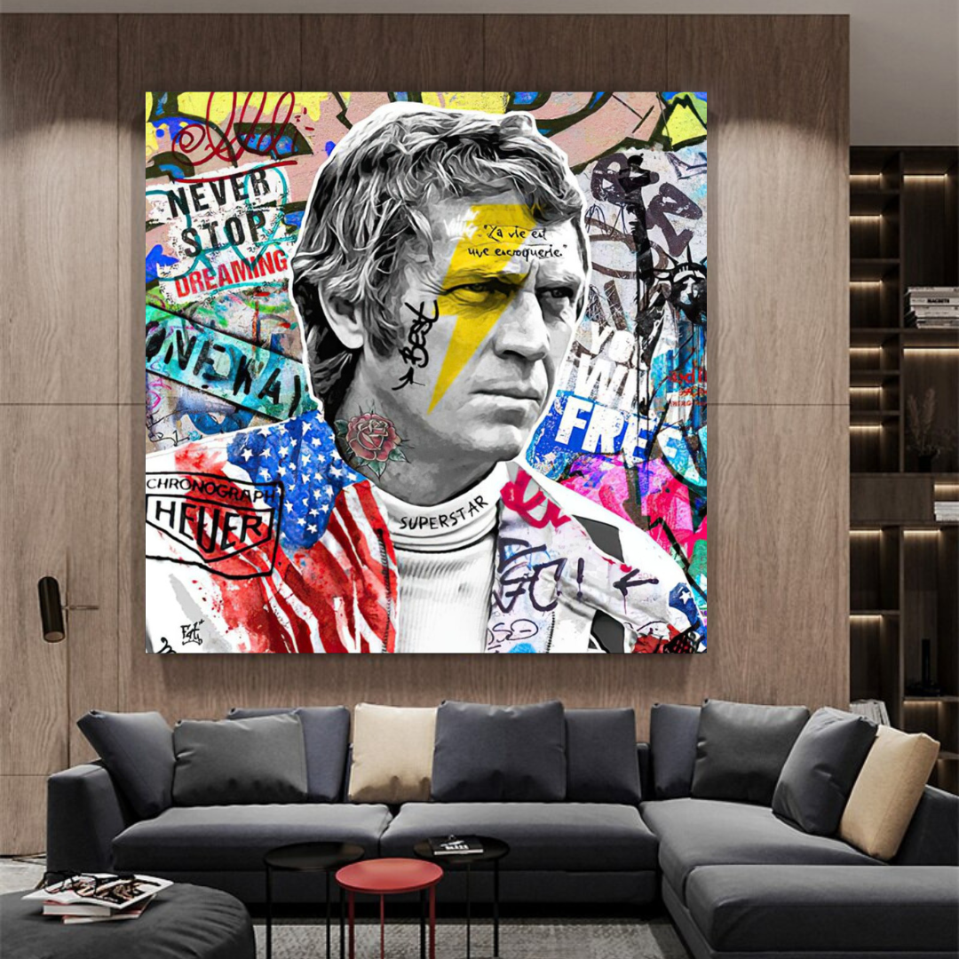 Steve Mc Queen Racing Canvas Wall Art-ChandeliersDecor