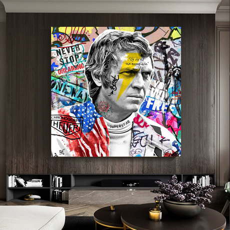 Steve Mc Queen Racing Canvas Wall Art-ChandeliersDecor