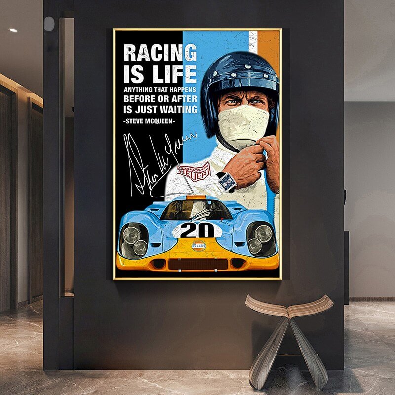 Steve McQueen Art Print - Le Mans Racing Canvas Wall Art-ChandeliersDecor