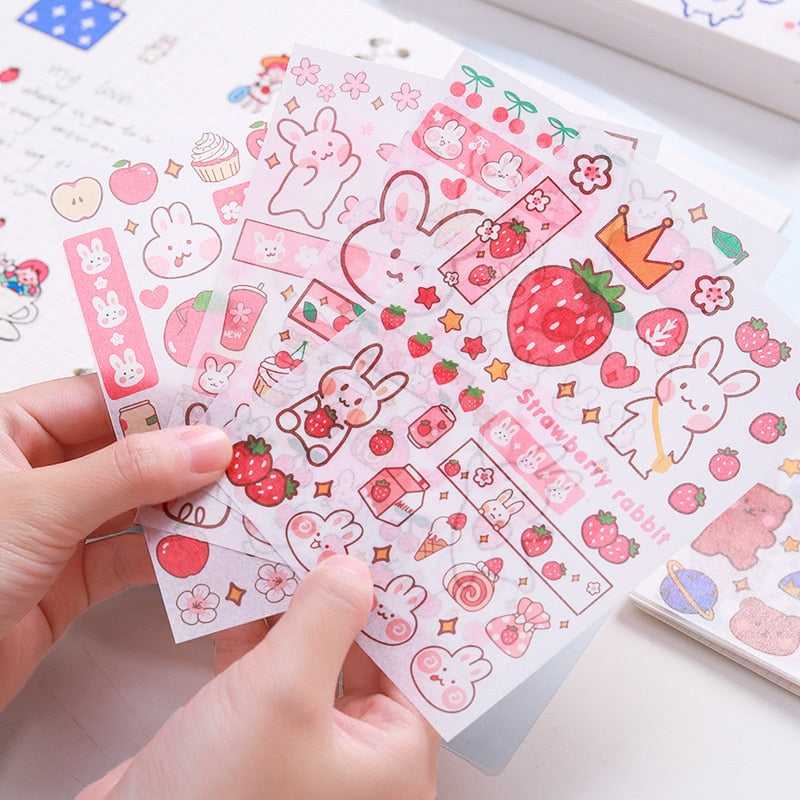 Stickers 4 Sheets/Set Cute Diary DIY Planner Kawaii Cute rabbit Sticky Scrapbooking for Girls Decorative stickers for kids-ChandeliersDecor