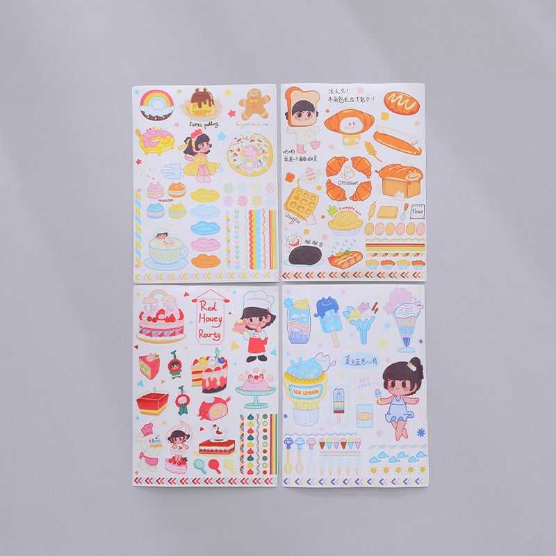 Stickers 4 Sheets/Set Cute Diary DIY Planner Kawaii Cute rabbit Sticky Scrapbooking for Girls Decorative stickers for kids-ChandeliersDecor