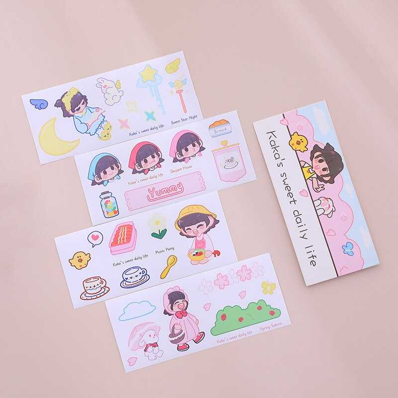 Stickers 4 Sheets/Set Cute Diary DIY Planner Kawaii Cute rabbit Sticky Scrapbooking for Girls Decorative stickers for kids-ChandeliersDecor