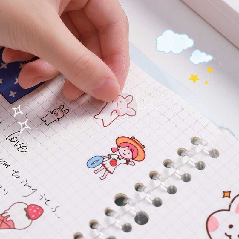 Stickers 4 Sheets/Set Cute Diary DIY Planner Kawaii Cute rabbit Sticky Scrapbooking for Girls Decorative stickers for kids-ChandeliersDecor