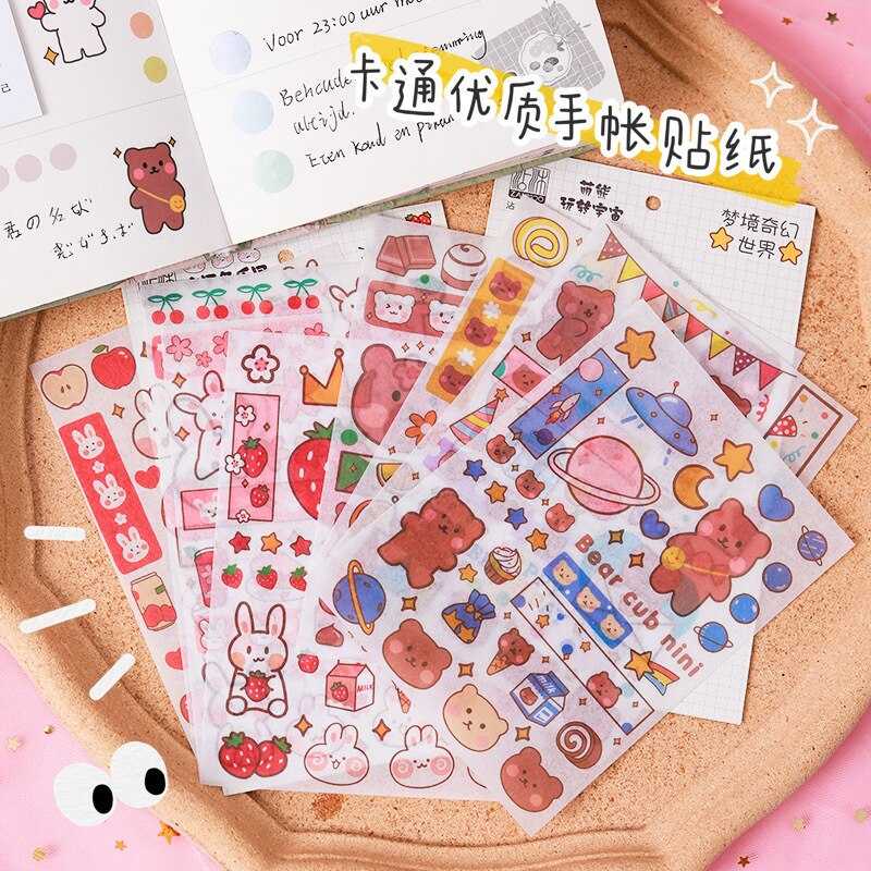 Stickers 4 Sheets/Set Cute Diary DIY Planner Kawaii Cute rabbit Sticky Scrapbooking for Girls Decorative stickers for kids-ChandeliersDecor