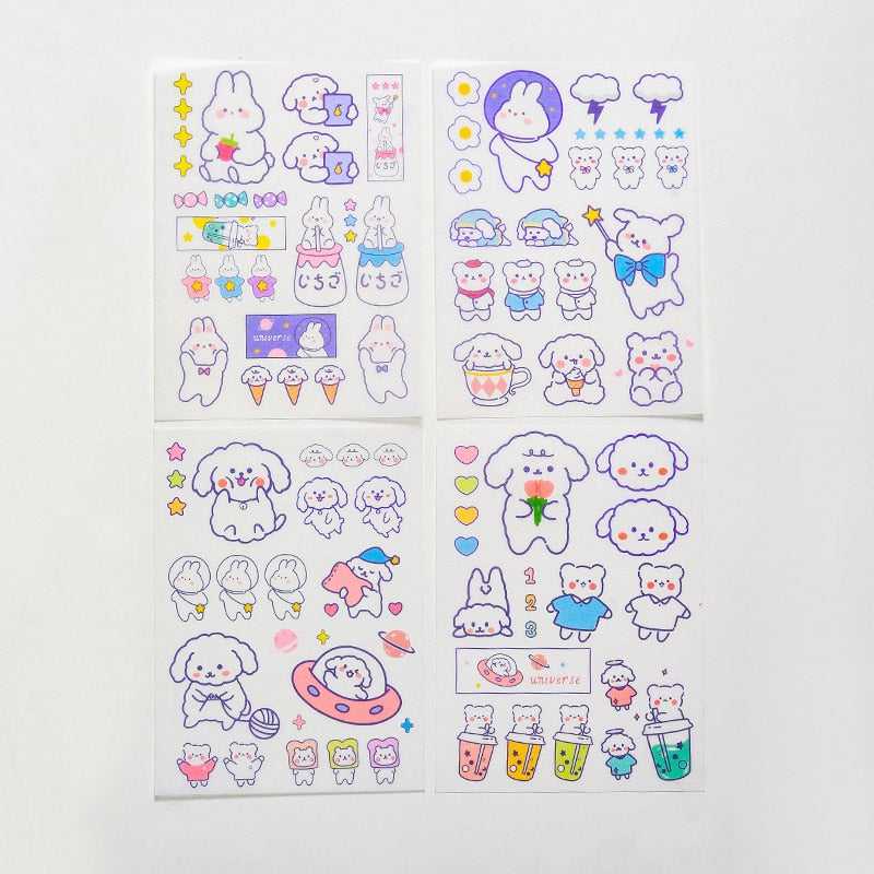 Stickers 4 Sheets/Set Cute Diary DIY Planner Kawaii Cute rabbit Sticky Scrapbooking for Girls Decorative stickers for kids-ChandeliersDecor