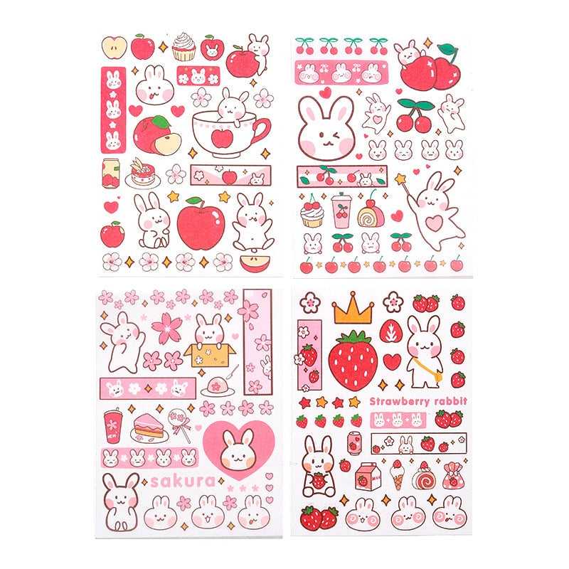 Stickers 4 Sheets/Set Cute Diary DIY Planner Kawaii Cute rabbit Sticky Scrapbooking for Girls Decorative stickers for kids-ChandeliersDecor