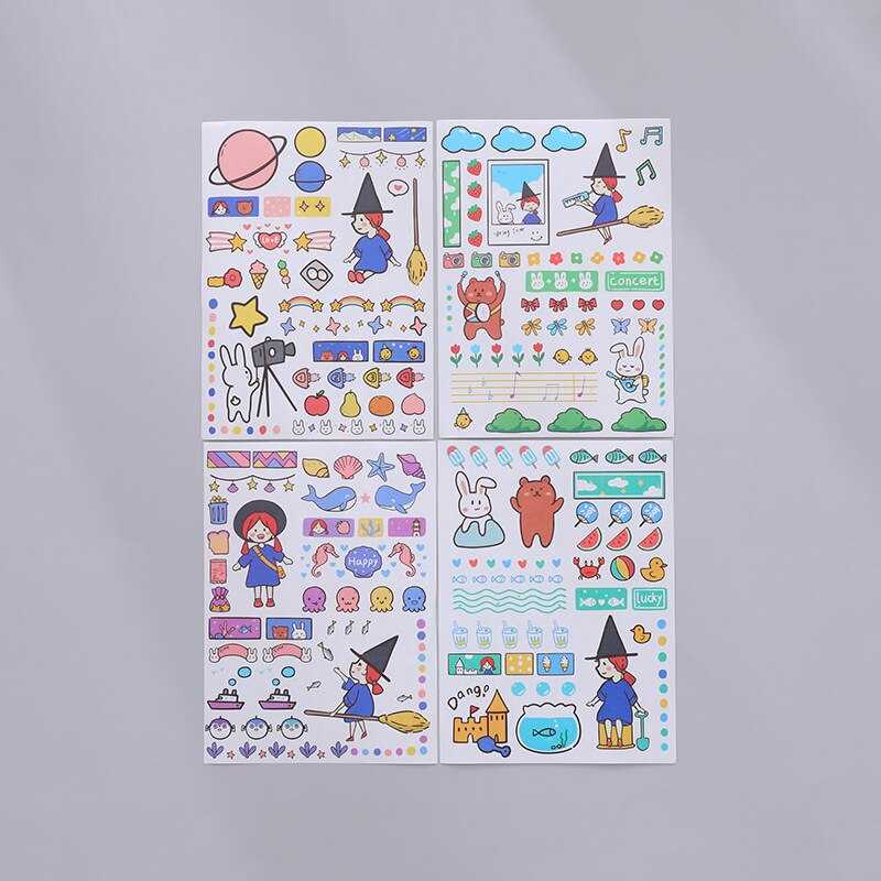 Stickers 4 Sheets/Set Cute Diary DIY Planner Kawaii Cute rabbit Sticky Scrapbooking for Girls Decorative stickers for kids-ChandeliersDecor