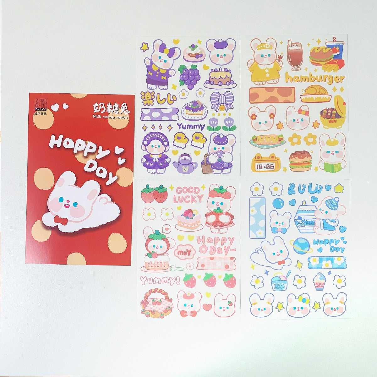 Stickers 4 Sheets/Set Cute Diary DIY Planner Kawaii Cute rabbit Sticky Scrapbooking for Girls Decorative stickers for kids-ChandeliersDecor