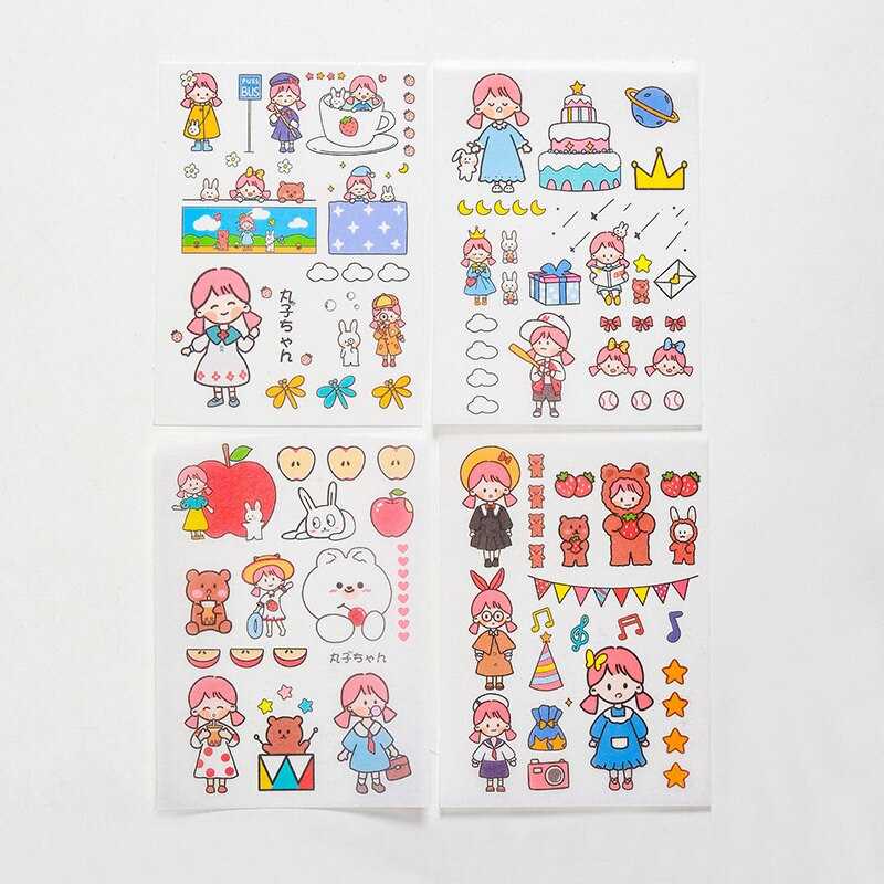 Stickers 4 Sheets/Set Cute Diary DIY Planner Kawaii Cute rabbit Sticky Scrapbooking for Girls Decorative stickers for kids-ChandeliersDecor