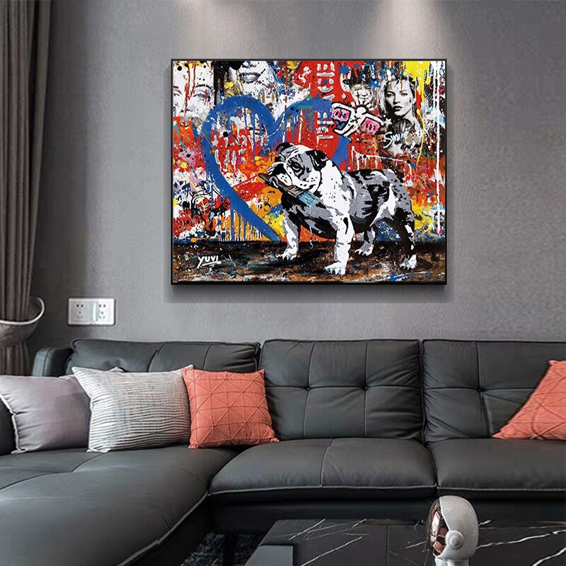 Street Graffiti Art Dog Canvas Wall Art-ChandeliersDecor