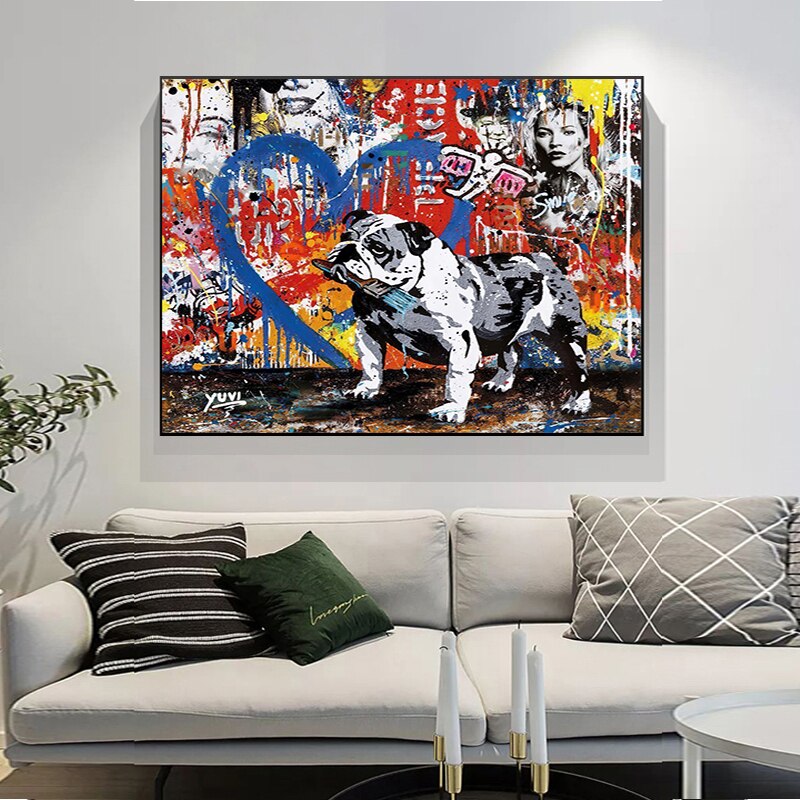 Street Graffiti Art Dog Canvas Wall Art-ChandeliersDecor