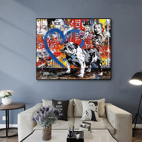 Street Graffiti Art Dog Canvas Wall Art-ChandeliersDecor