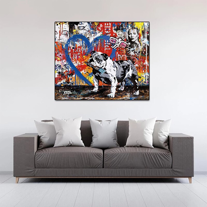 Street Graffiti Art Dog Canvas Wall Art-ChandeliersDecor