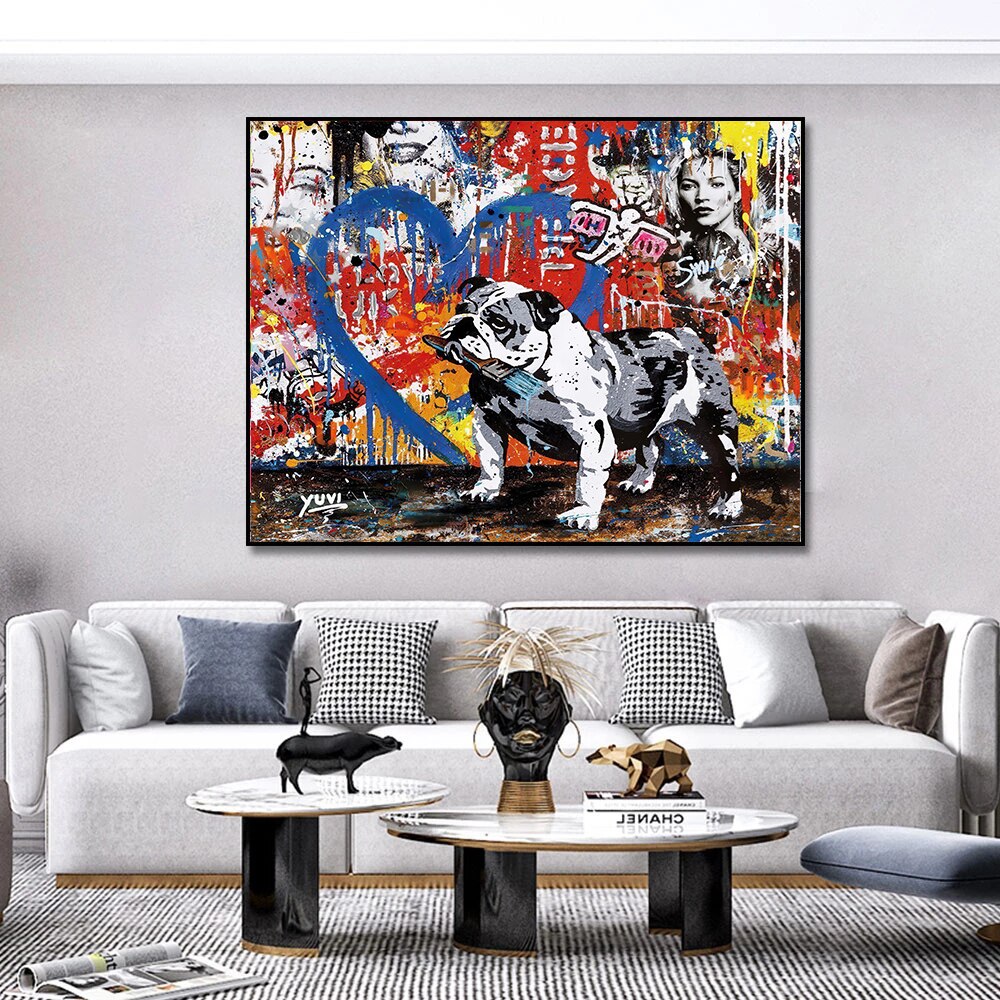 Street Graffiti Art Dog Canvas Wall Art-ChandeliersDecor