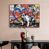 Street Graffiti Art Dog Canvas Wall Art-ChandeliersDecor