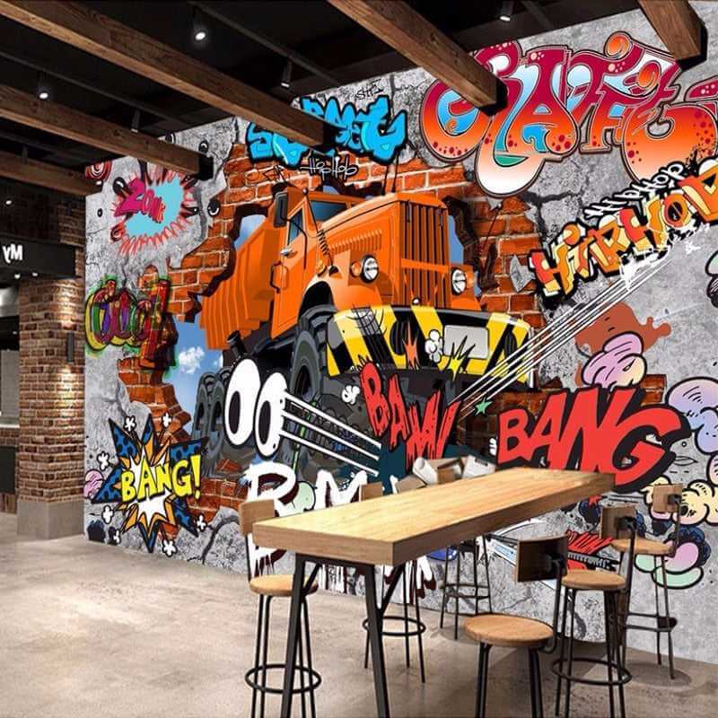 Street Racing Adventure 3D Graffiti Wallpaper-ChandeliersDecor