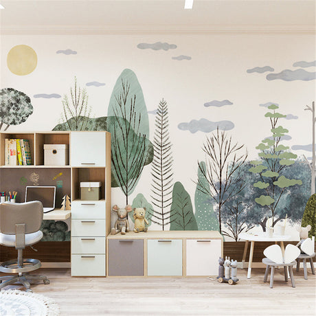 Sunlit Forest Serenity Wallpaper - Transform Your Space-ChandeliersDecor