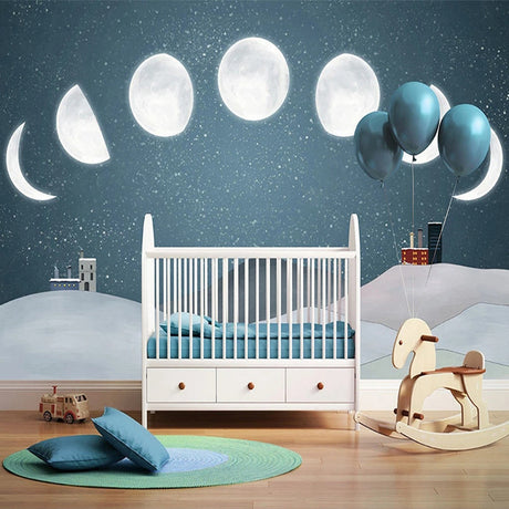 Sunrise to Sunset: Moon Timings Nursery Wallpaper-ChandeliersDecor