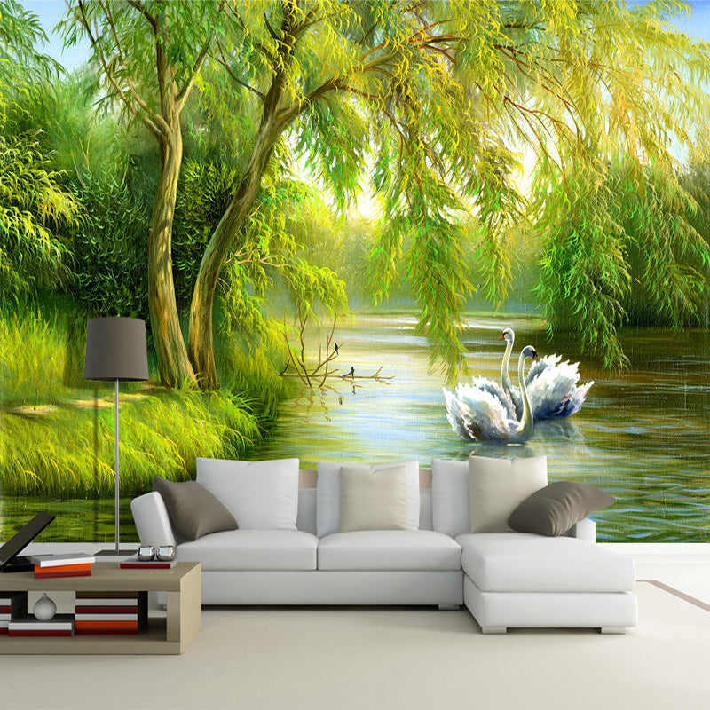 Swans in Lake Wallpaper - Transform Your Space-ChandeliersDecor