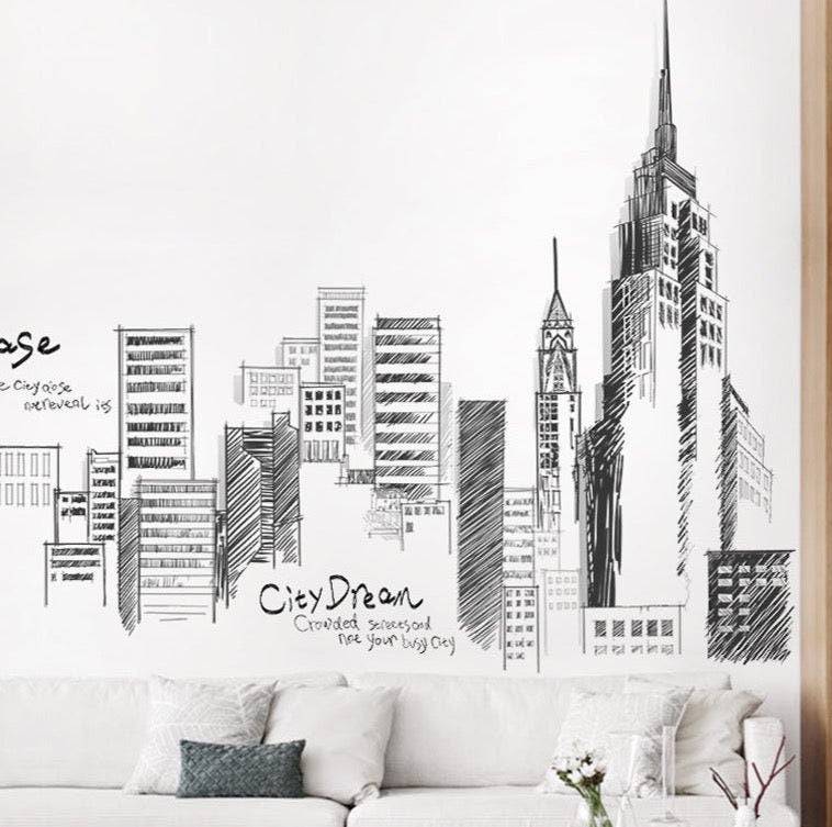 Tall City Buildings Wall Stickers | Buildings Wall Decal | Living room Wall Decal