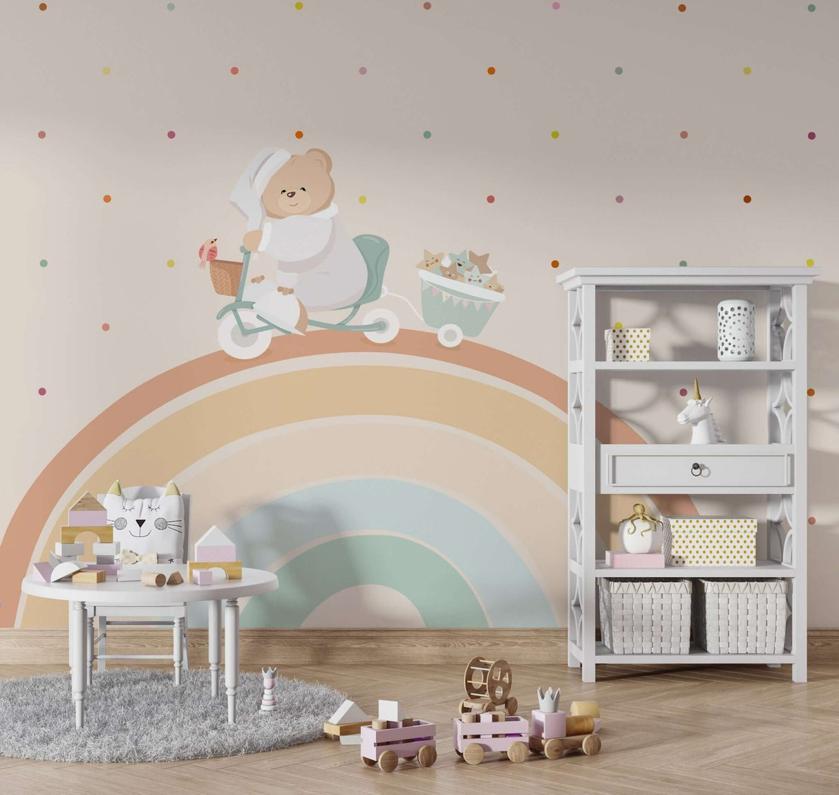 Teddy on Bike: Baby Nursery Wallpaper Mural-ChandeliersDecor.com