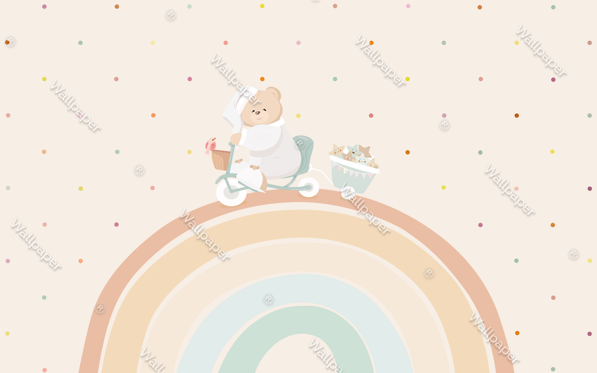 Teddy on Bike: Baby Nursery Wallpaper Mural-ChandeliersDecor