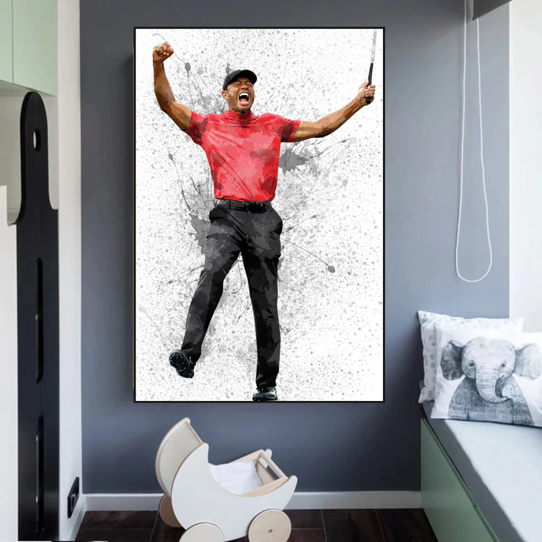 Tiger Woods Leinwand-Wandkunst – Dekor für Golf-Enthusiasten