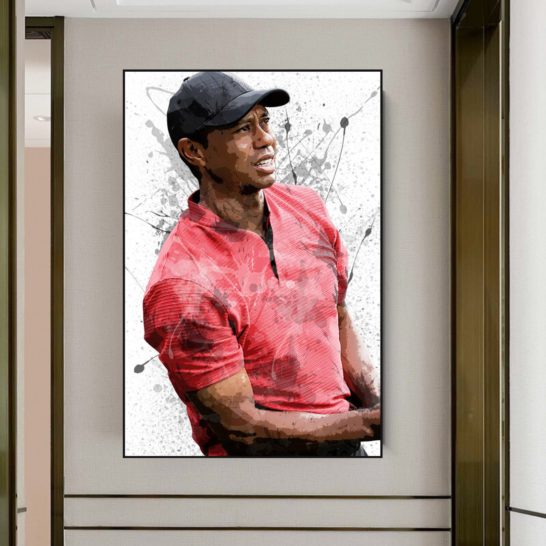 Tiger Woods Leinwand-Wandkunst: Eindringliche Sportdekoration