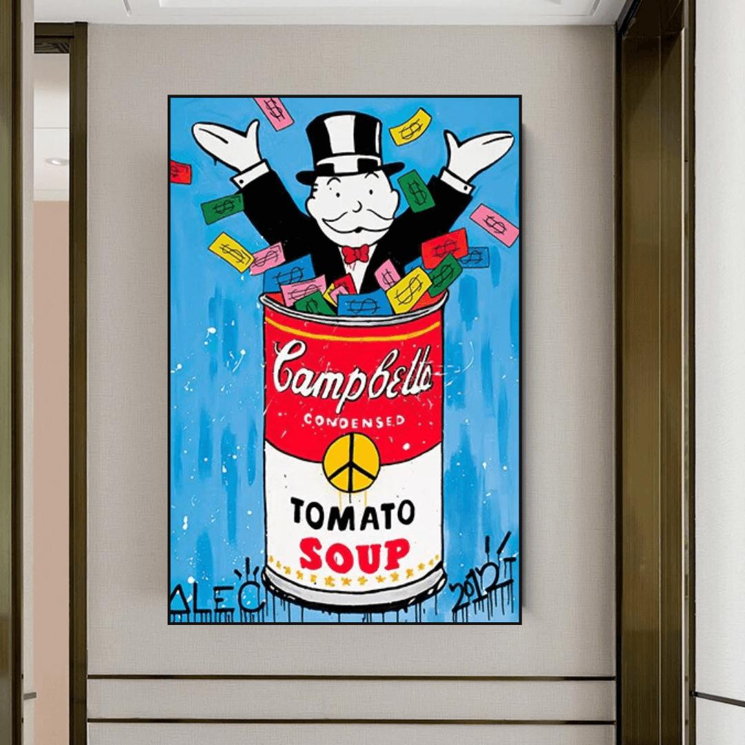 Tomato Soup - Alec Monopoly Canvas Wall Art-ChandeliersDecor