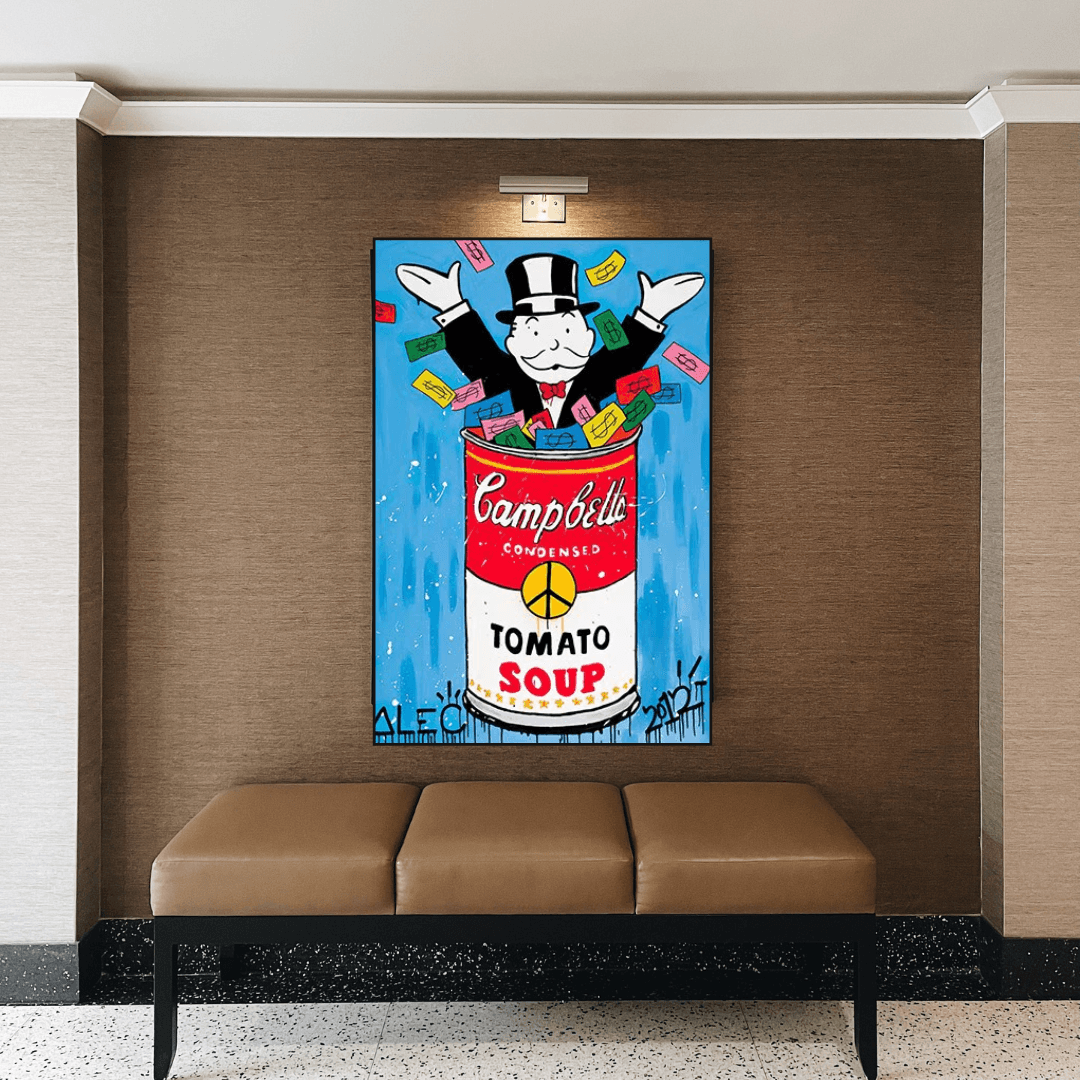 Tomato Soup - Alec Monopoly Canvas Wall Art-ChandeliersDecor