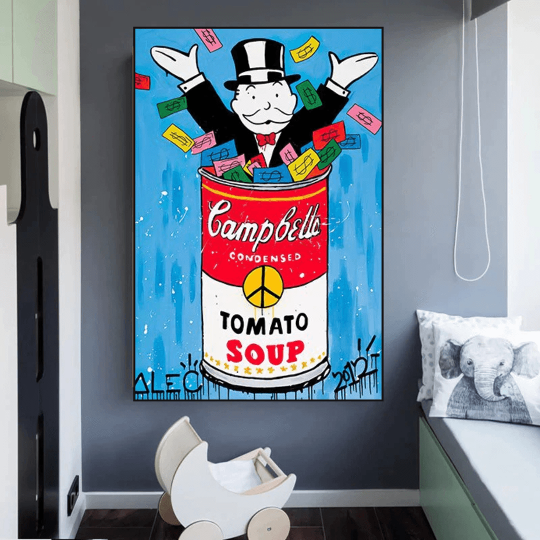 Tomato Soup - Alec Monopoly Canvas Wall Art-ChandeliersDecor