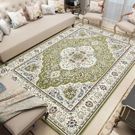 Traditional Persian Off White & Green Luxury Rug-ChandeliersDecor