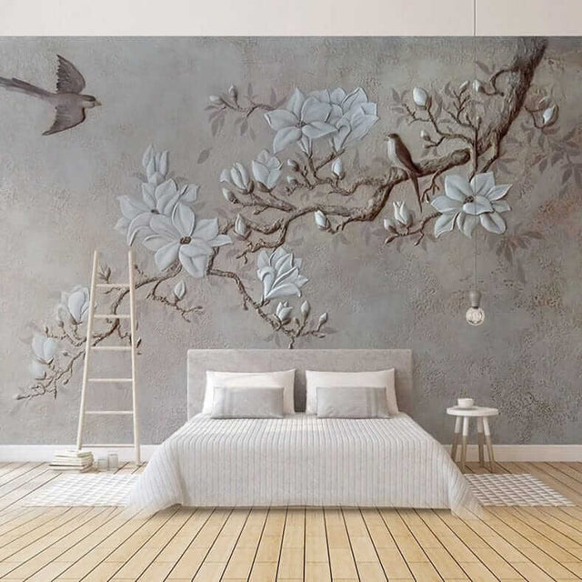 Tree Branch with White Flowers Wallpaper - Nature Prints-ChandeliersDecor.com