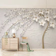 Tree with White Flowers Scenery Wallpaper for Home Wall Decor-ChandeliersDecor