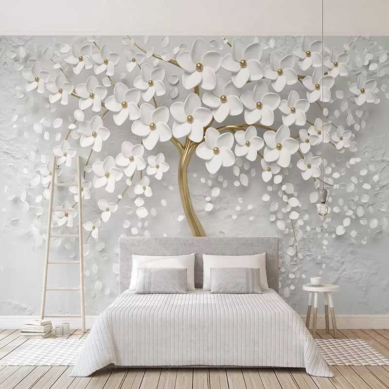 Tree with White Flowers Wallpaper - Stunning Nature Wall Art-ChandeliersDecor