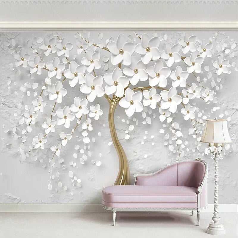 Tree with White Flowers Wallpaper - Stunning Nature Wall Art-ChandeliersDecor