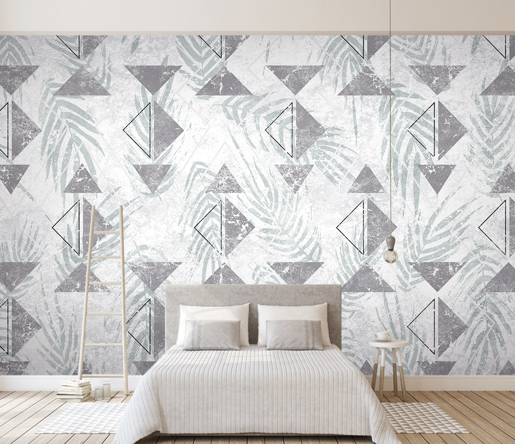 Triangular Pattern Leaves Wallpaper Murals-ChandeliersDecor