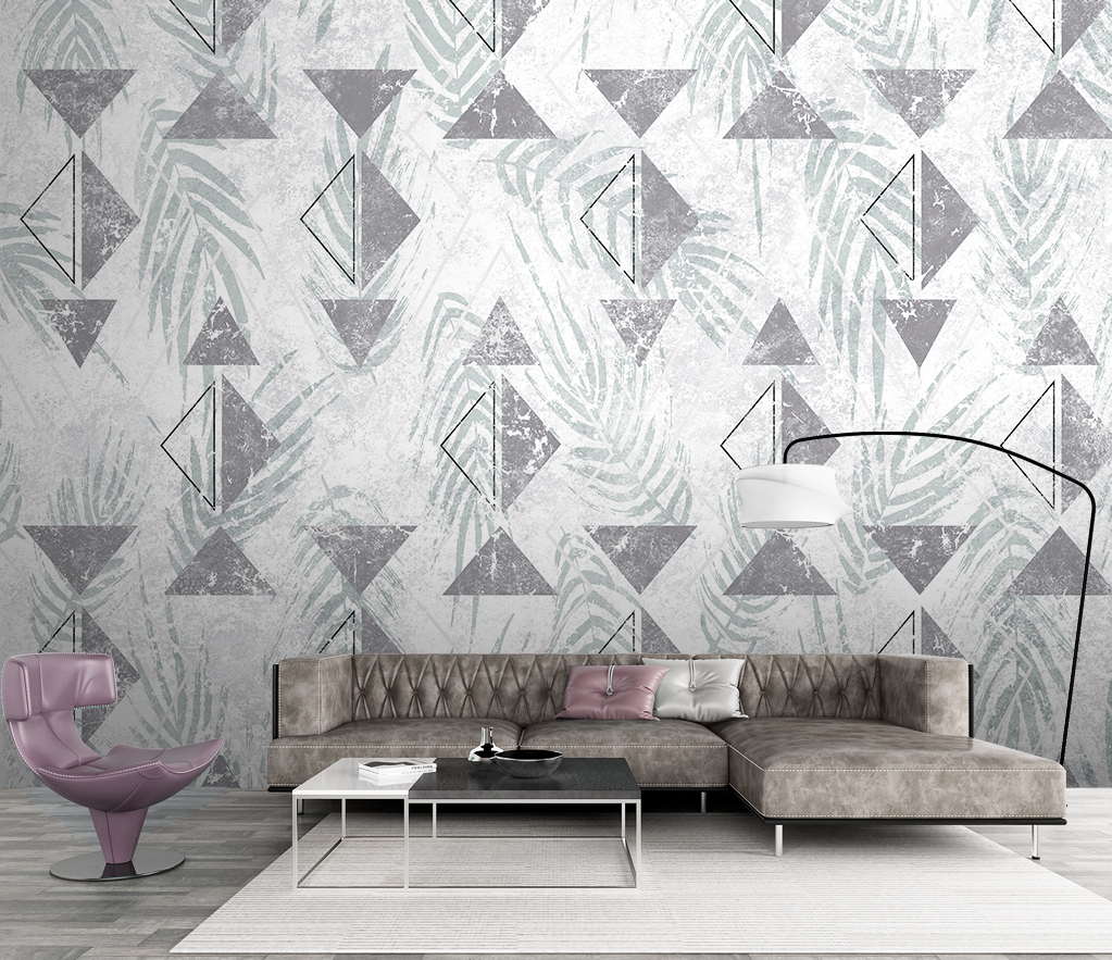 Triangular Pattern Leaves Wallpaper Murals-ChandeliersDecor
